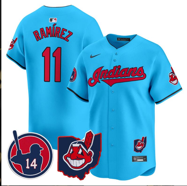 Men Cleveland Indians 11 Ramirez light blue Vapor Limited 2024 Nike MLB Jersey